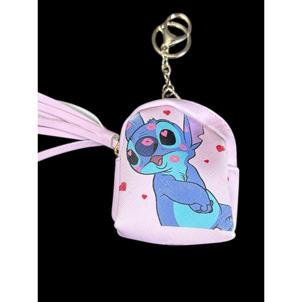 Disney Lilo and Stitch Coin Purse‎ Pink Key Chain Bag Clip 4"
